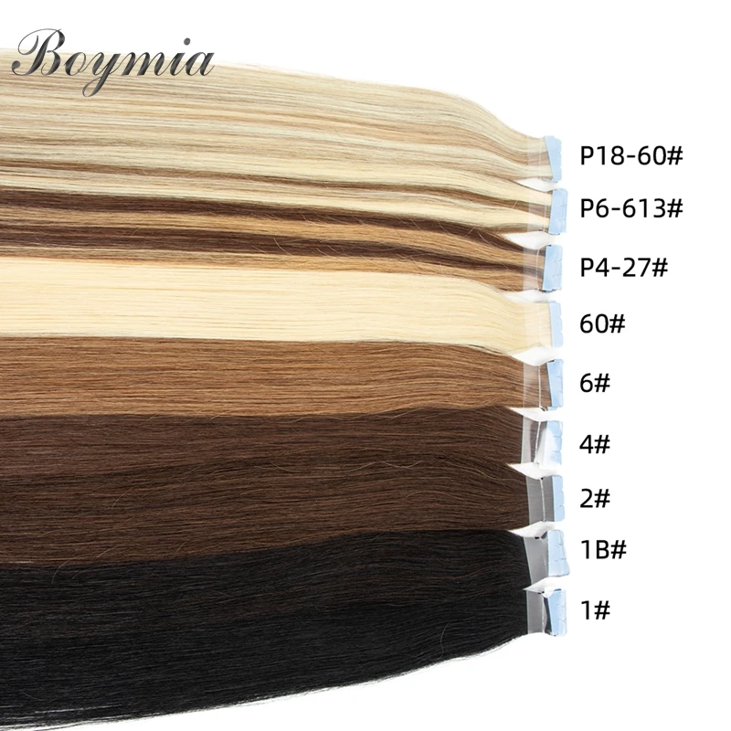 Ekstensi Rambut Pita Mini Lurus 12 "-24" Pita Perekat Tenun Kulit Tak Terlihat Rambut Manusia Rambut Alami Pirang untuk Wanita 10 Buah/Pak