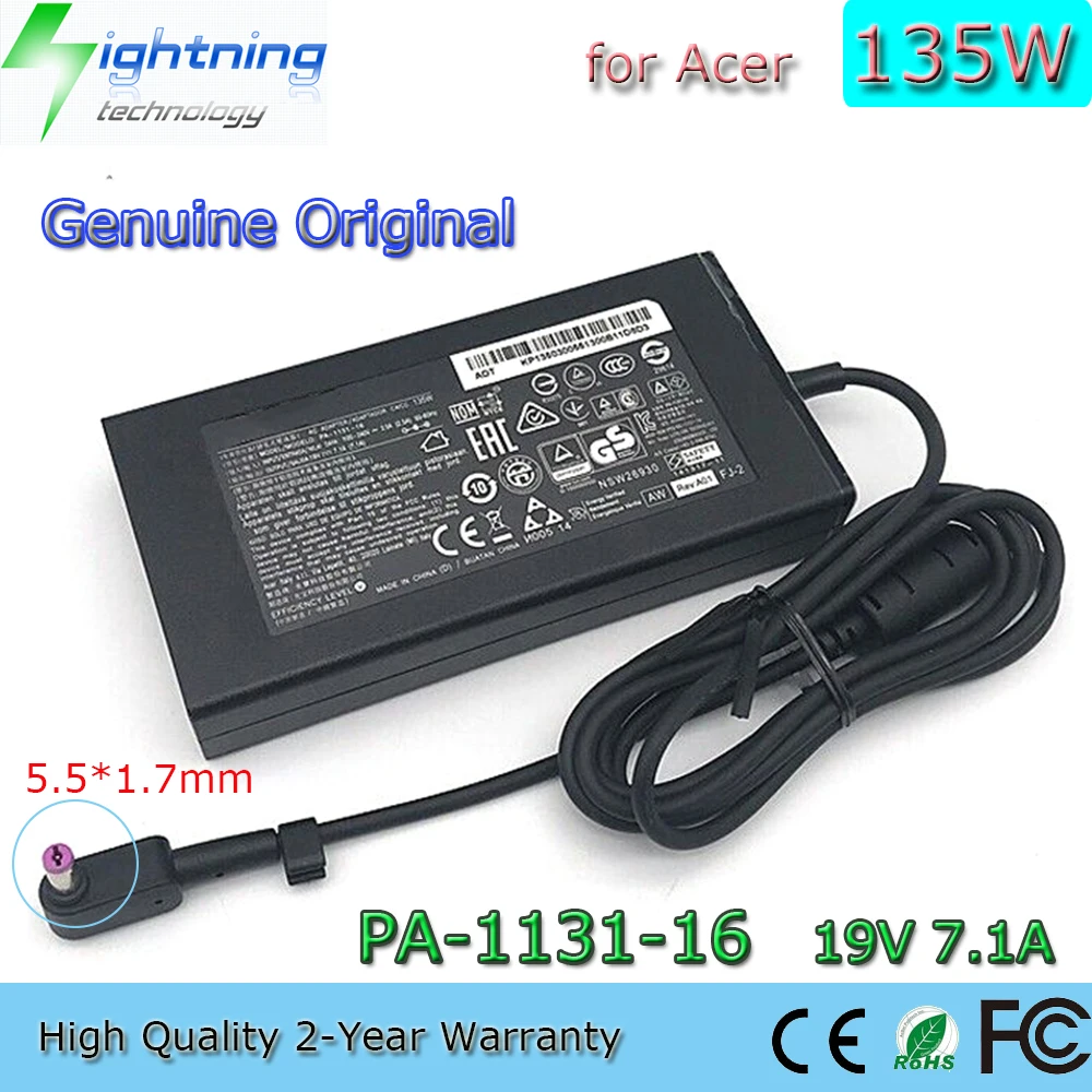 

New Genuine Original 135W 19V 7.1A 5.5*1.7mm PA-1131-16 Laptop Adapter for Acer Nitro 5 AN515-53 Series N17C1 Charger