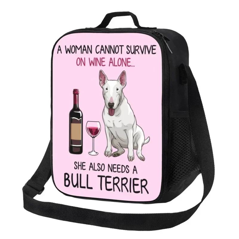 Bull Terrier And Wine Funny Dog Insulated Lunch Bag for Camping Travel Pet Puppy Lover Resuable Thermal Cooler Lunch Box Kids