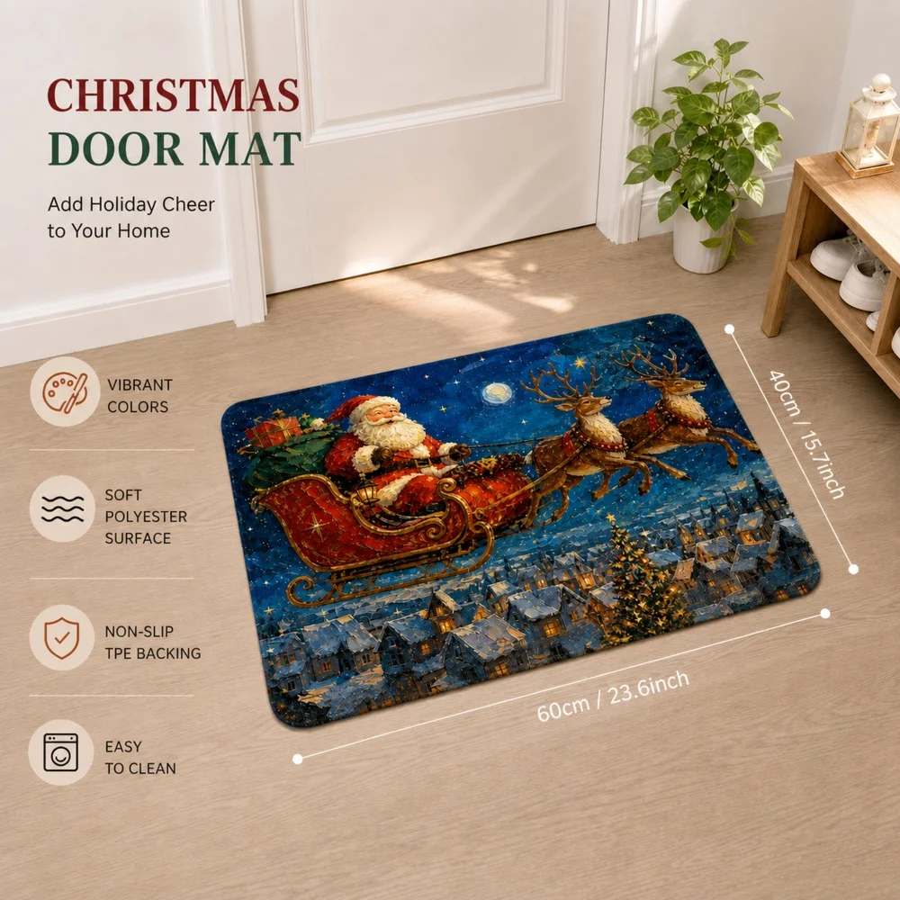 Santa Claus reindeer sled Christmas anti slip door mat 60X90cm customizable pattern Christmas atmosphere home decoration carpet