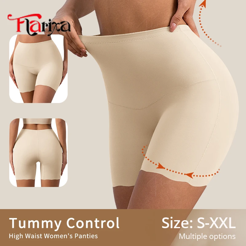 Flarixa Women High Waist Ice Silk Safety Shorts Anti Chafing Under Dress Tummy Control Butt Lifter Shaping Shapewear Panties