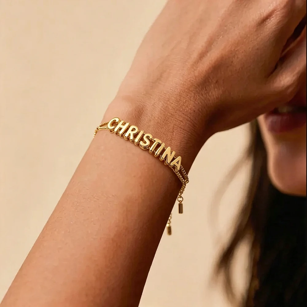 Gold Plated Bubble Pendant Custom Fashion Letter Bracelet for Women DIY Name Charm Christmas Gift Bead Personalized Jewelry