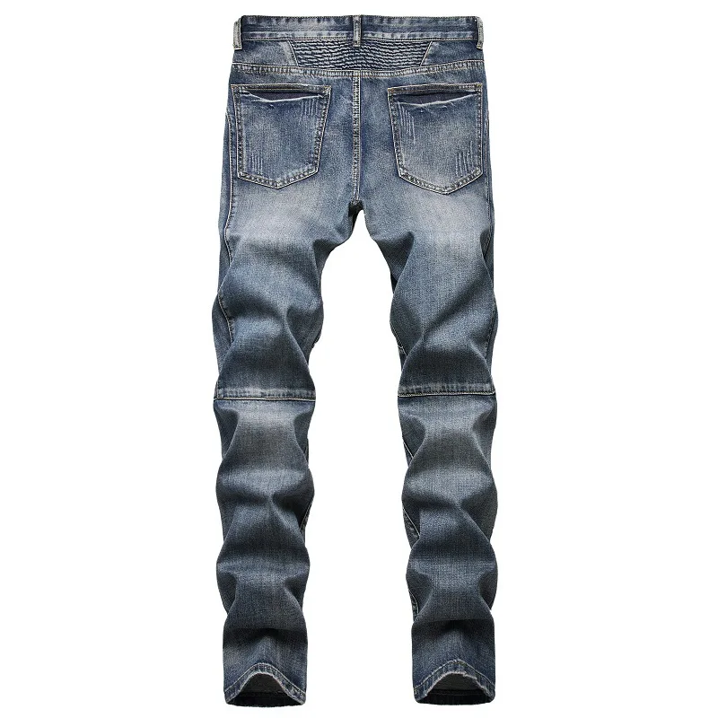 2024 Autumn and Winter New Nostalgic Zipper-Decorated Jeans for Men, High-Street Fashion Tapered Slim-Fit Long Pants.