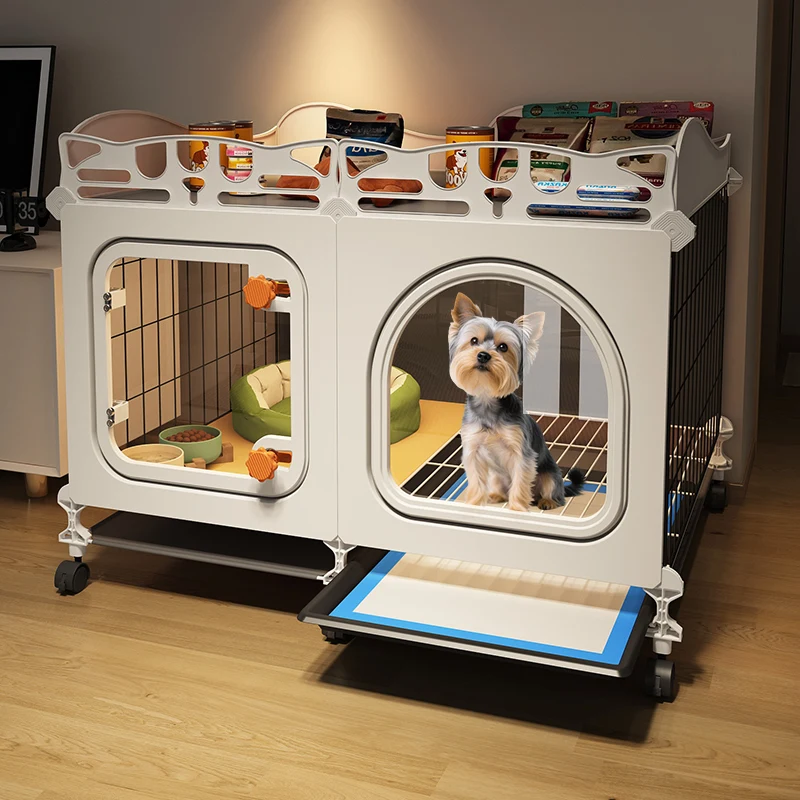 トイレ一体型小型犬用ドッグケージ、ワンルーム・ワンバスルーム、強化型室内ヴィラ、テディ・ポメラニアン用ペットネスト