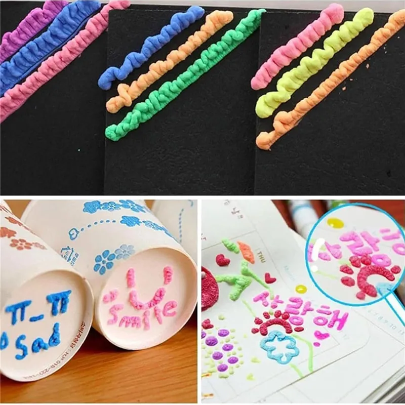 EZONE Puffy Paint Popcorn Pencil Colour 3D Magic Popcorn Pens For Children School Stationery DIY Puffy Painting Pens Kids Gifts