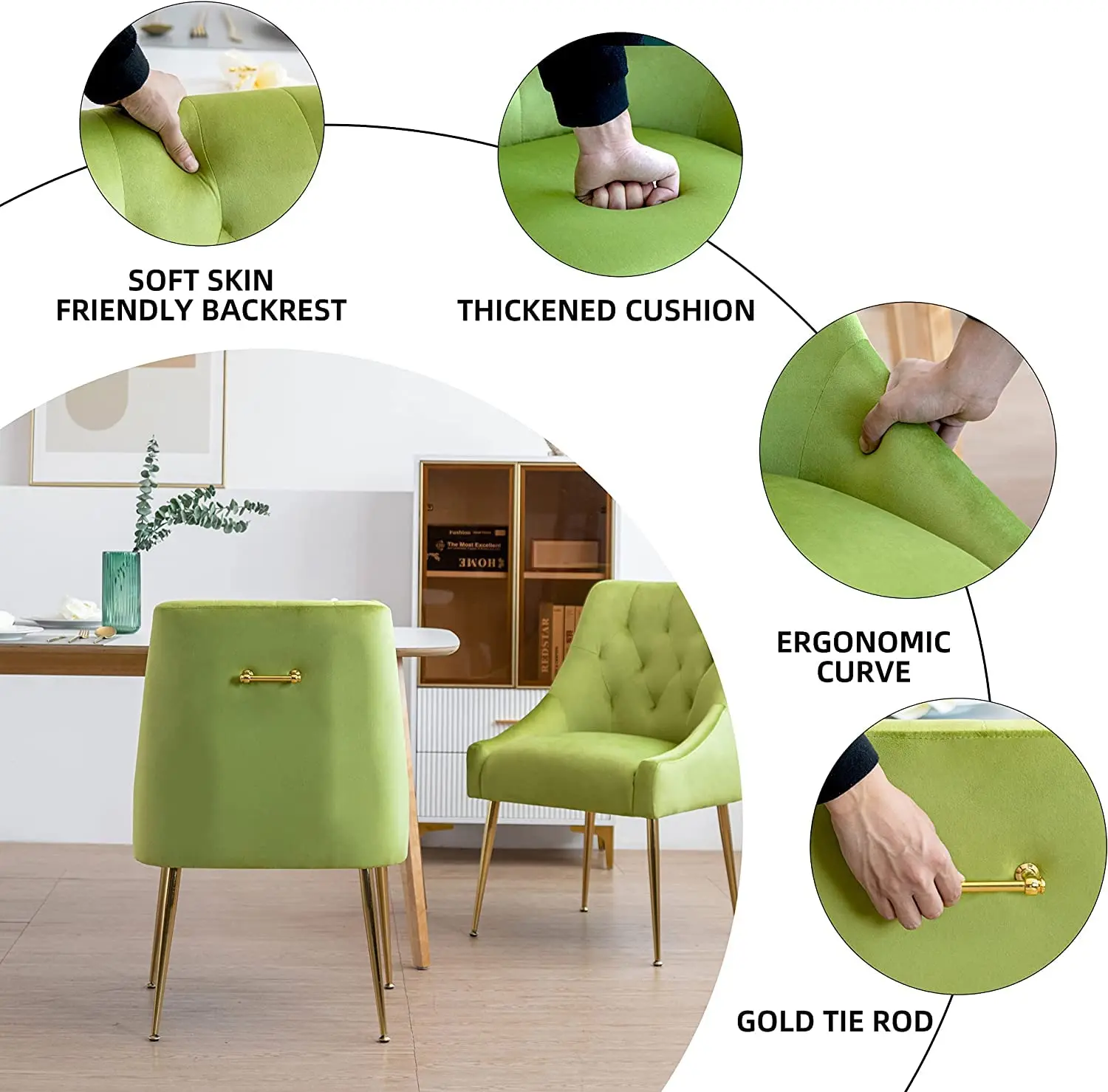 Mid Century Dining Chairs Set 6, Velvet Upholstered 5.12