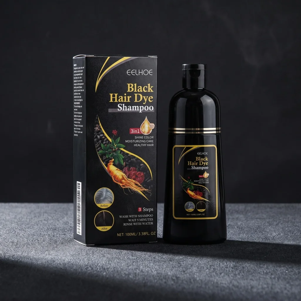 3 In 1 Black Hair Dye Shampoo Natural Plant Extract Quick Grey Cover 5 Mins Home Coloring Moisturize Shiny Hair Care Shampoo