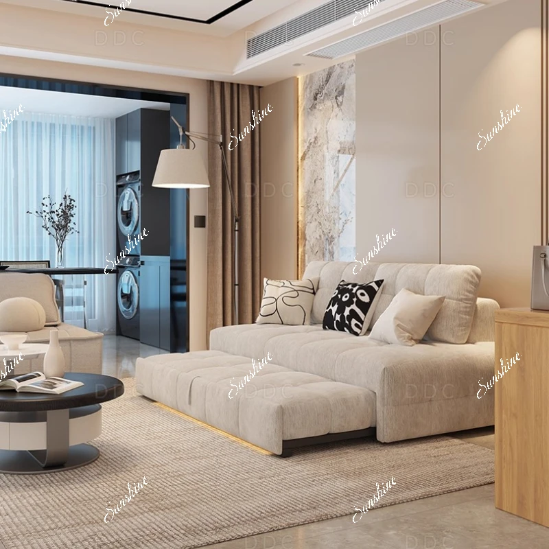 Cream wind foldable sofa small apartment dual-purpose pull-out study fabric push-pull bed
