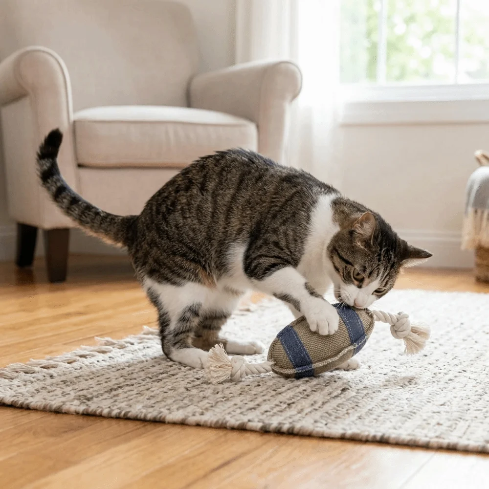 Bite Resistant Dog Chew Rugby Shaped Squeaky Sound Dog Bite Ball Linen Cotton Rope Interactive Pet Knot Dental Health Care