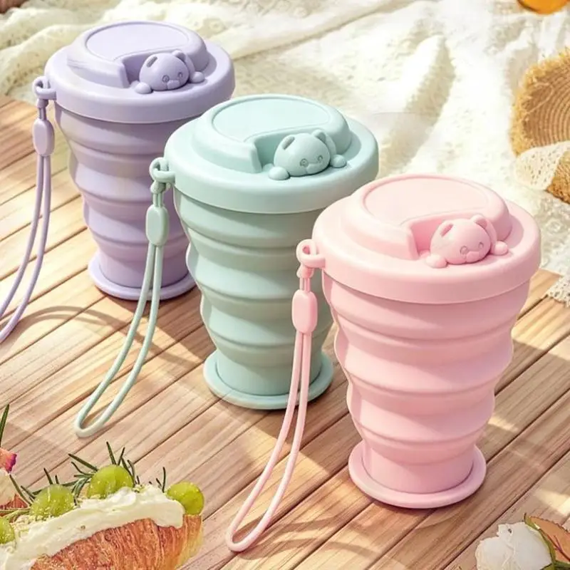 Silicone Foldable Cup Collapsible Telescopic Cute Water Bottle Outdoor Travel Children Tea Cup Drink Ware