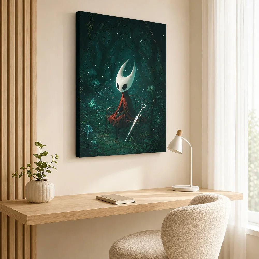 Dreamy Forest Wanderer Hollow Knight Inspired Fantasy Canvas Posters Dark Wall Art With Customized Photo For Man Cave Ideal Gift