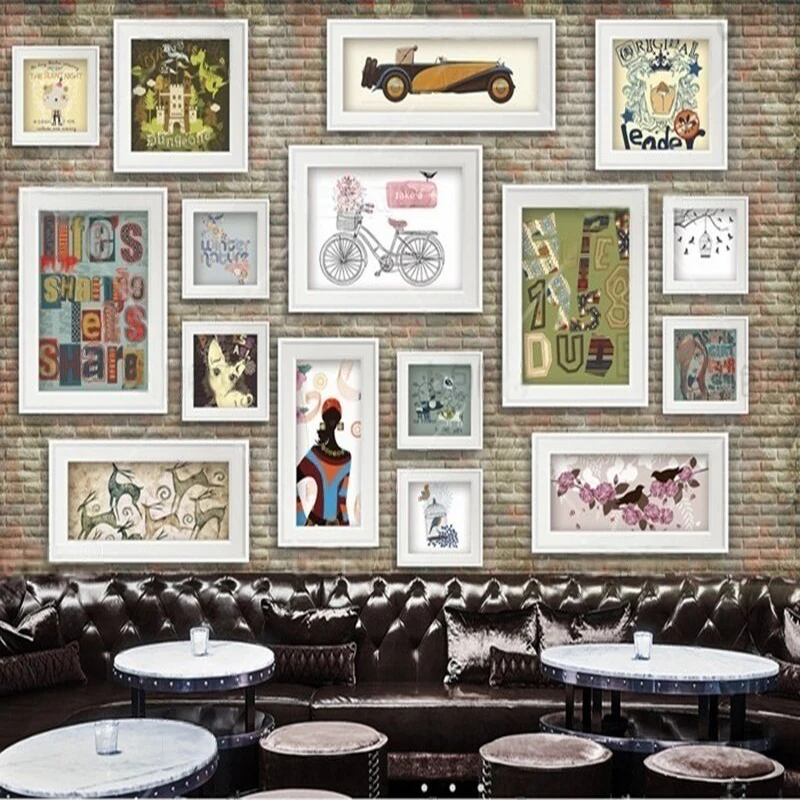 Nostalgic decorative paintings photo walls dining room bar commercial work TV living room home decoration background wall