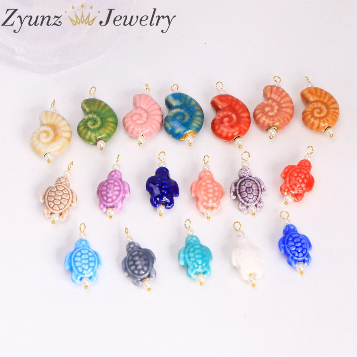 20PCS, Conch Shape Ceramics Tortoise Pendants Ocean Series Sea Style Random Mix Colors for DIY Necklace Bracelet Jewelry