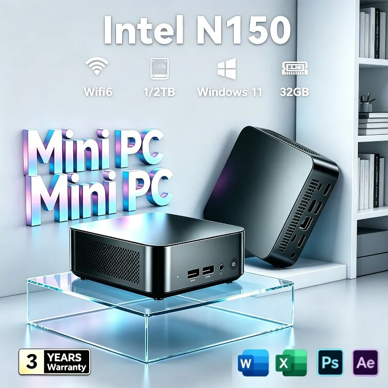 2026 NEW Mini PC Intel N150 16GB RAM, 1TB/2TB SSD, WiFi6, Windows 11, Desktop Office Computer Portable Gaming PC