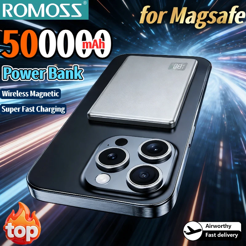 

ROMOSS 500000 мАч магнитный внешний аккумулятор портативный PD22.5W быстрая зарядка беспроводной внешний аккумулятор для Magsafe для iPhone Samsung