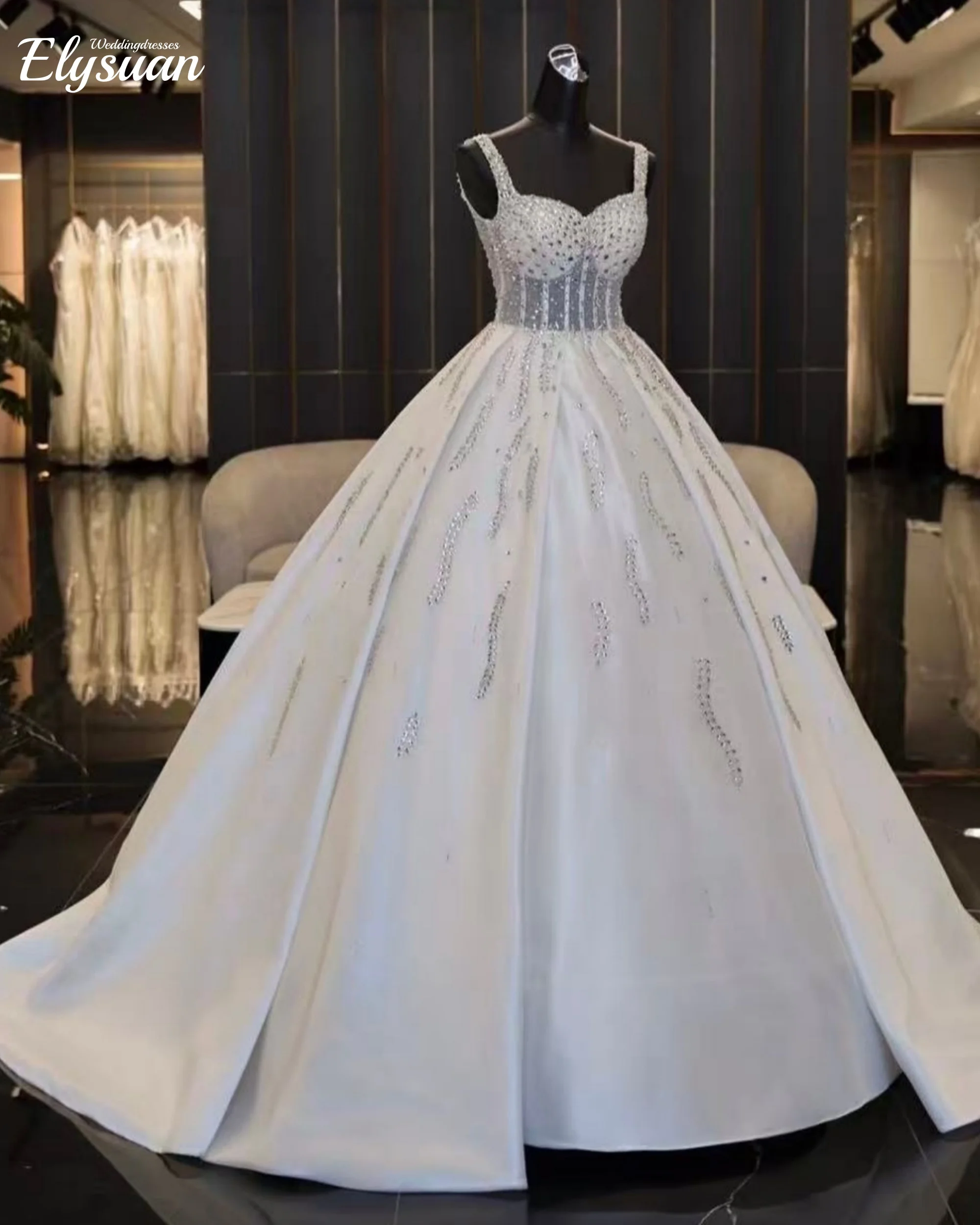 

Изысканные новые свадебные платья по индивидуальному заказу, бальное платье без бретелек на шнуровке со шлейфом и блестками, Vestidos De Novia