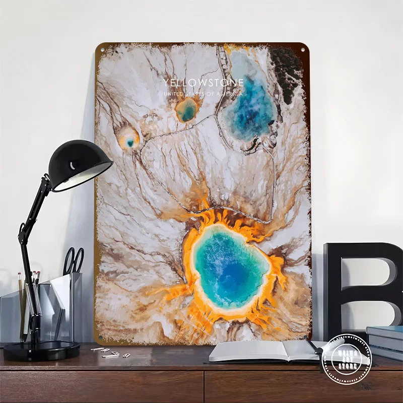 Yellowstone Aerial Artwork 3D Texture Metal Poster Customized Wall Art Tin Sign Gift for Mancave Aesthetic Decoration Room Decor