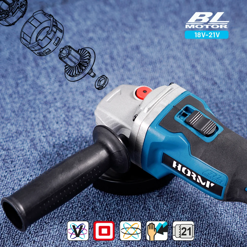 Brushless Angle Grinder 125mm 5 inch Cordless Cutting Machine Polisher 4-Speed Compatible Power Tool For Makita 18V Battery