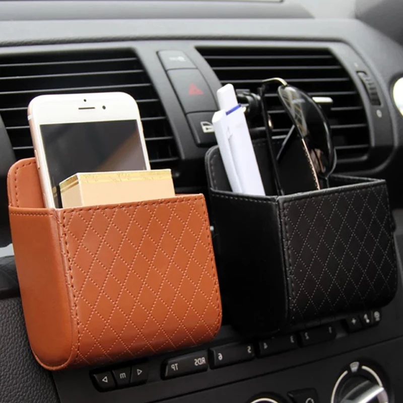 1Pc Car Organizer Storage Bag Air Outlet Mount Multi-color PU Leather Glasses Box Phone Bracket Stand Auto Accessoires Interior