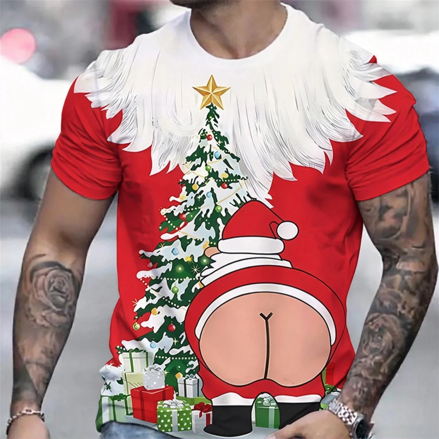 Men'S Christmas T-Shirt 3d Pattern Printed Short Sleeve Santa Claus Print Pullover Holiday Party Clothing Loose Breathable Tees
