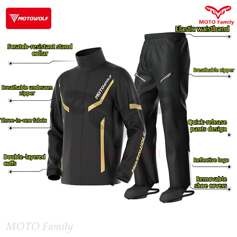 Motorcycle raincoat riding split set rider wear-resistant tear-resistant rainstorm-proof stand-up collar raincoat 우비
