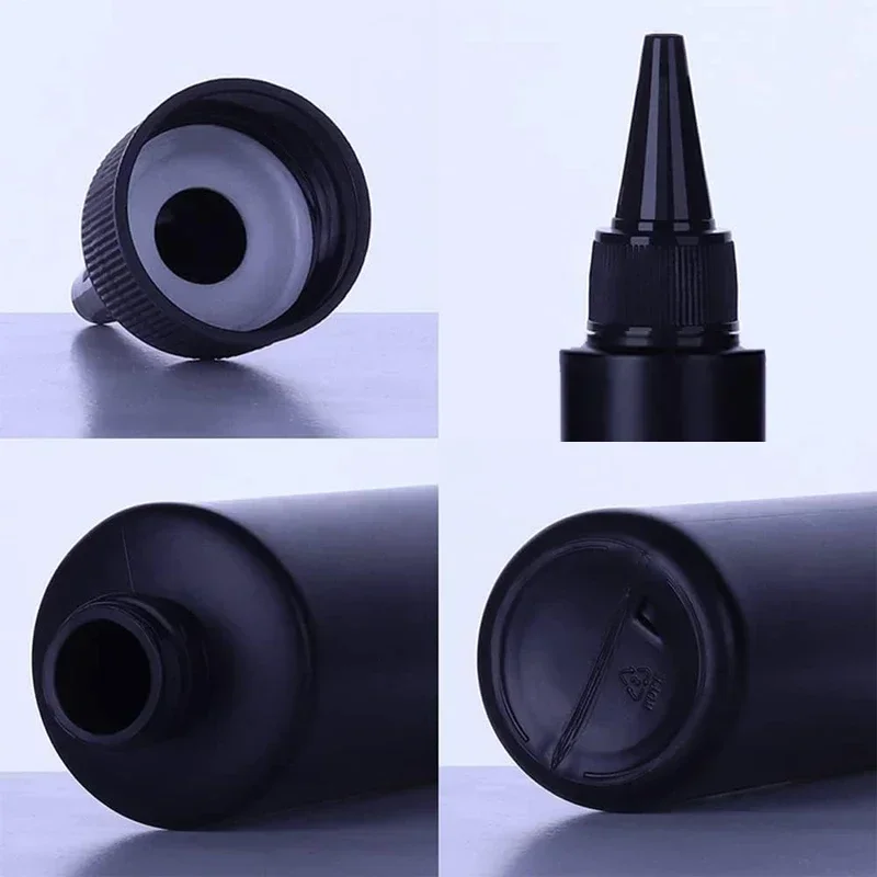 5Pcs 30ml-500ml Empty Black PE Plastic Squeeze Paint Bottles W/ Protective Caps & Tip Refillable DIY Containers For Pigment Oil