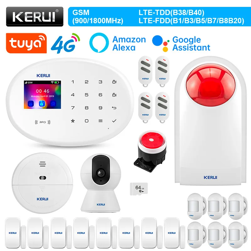 

KERUI W204 Smart Life Alarm System 4G WIFI GSM Wireless Home Alarm Support Alexa Motion Sensor Door Sensor RFID Siren