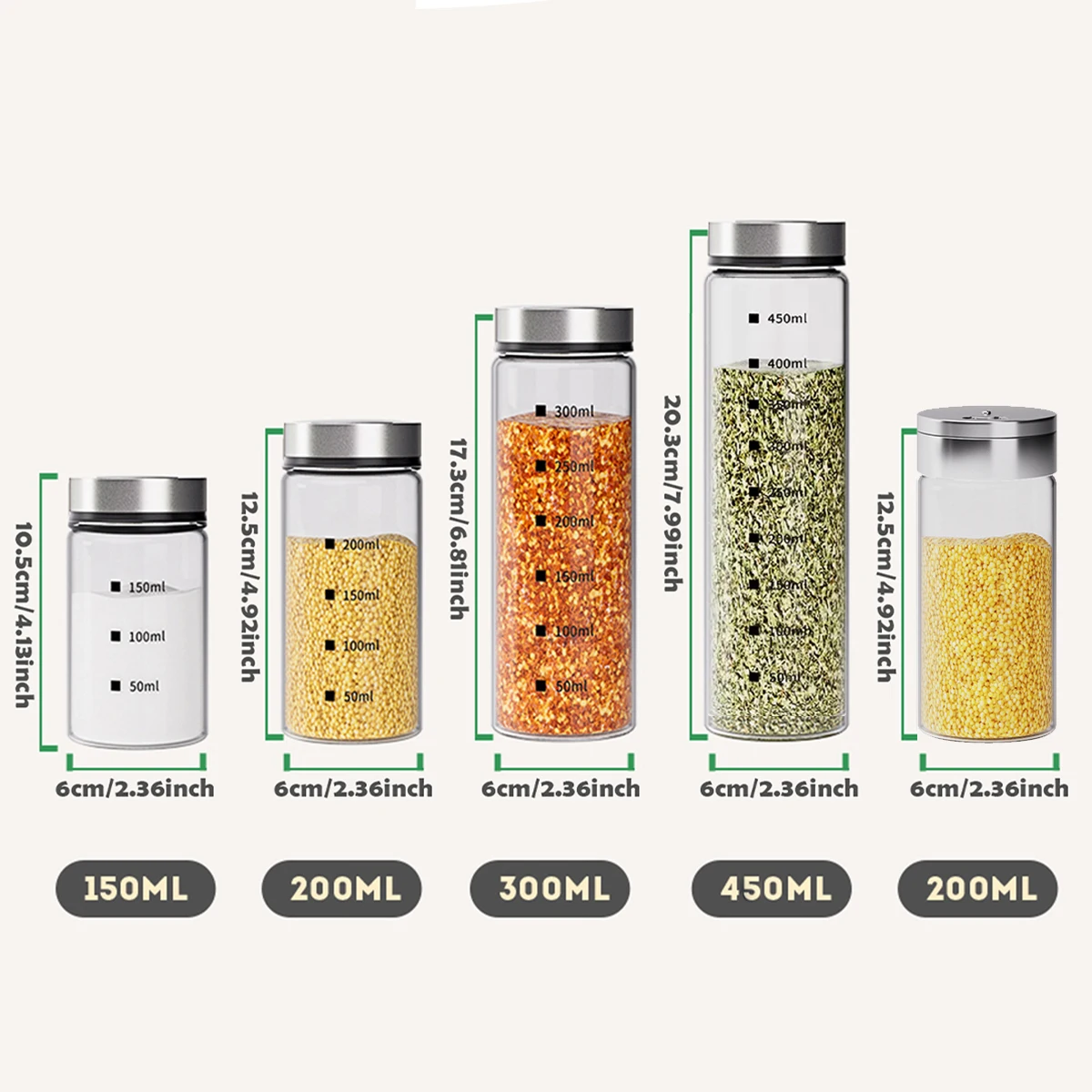 WMMO High Borosilicate Glass Spice Shaker with Stainless Steel Cover Dust and Insect Proof Adjustable Spice Jar Kitchen Utensil