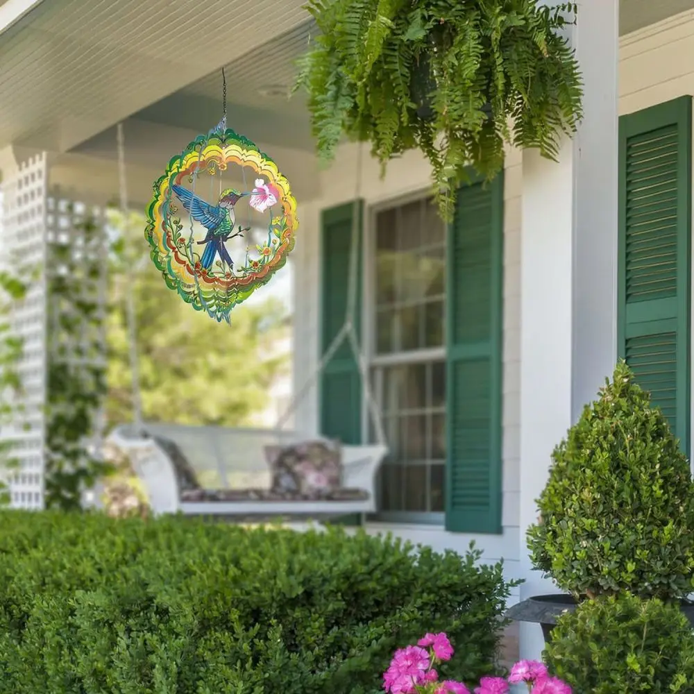Metal Hummingbird Wind Chime Spinner 3D Hanging Art Decor For Patio Garden Yard Outdoor Kinetic Sculpture Creative Gift