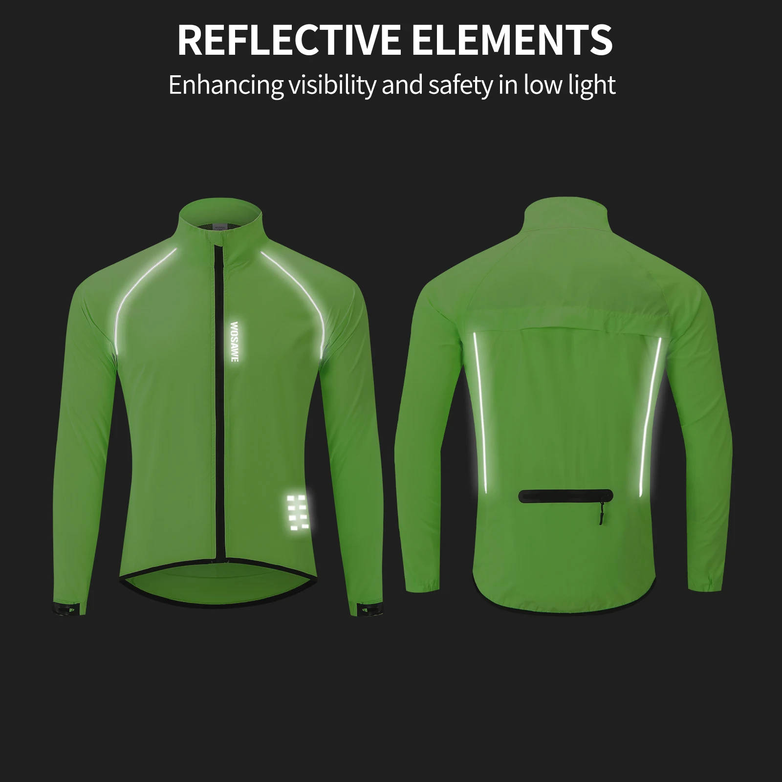 WOSAWE Reflective Men\'s Cycling Jackets Windproof Riding Bicycle Clothing Windbreaker Outdoor Sports Running MTB Bike Mesh Vest