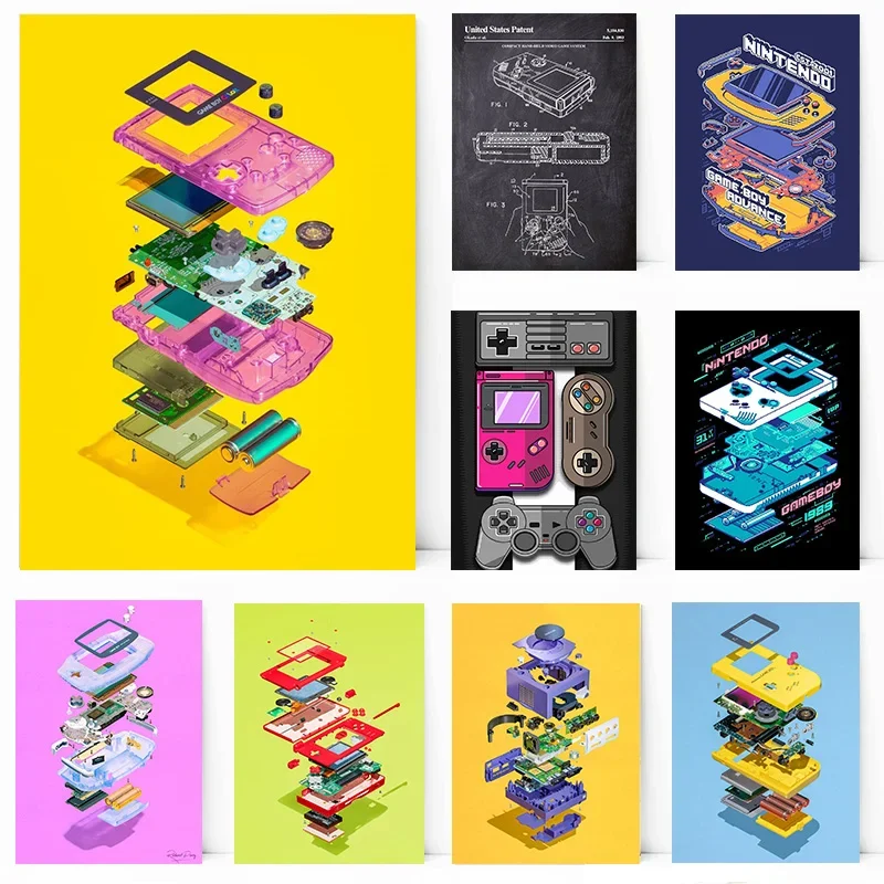 

Classic Retro Boy Games Console Composition Color Poster Print Wall Art Pictures Canvas Painting Living Room Bedroom Home Decor