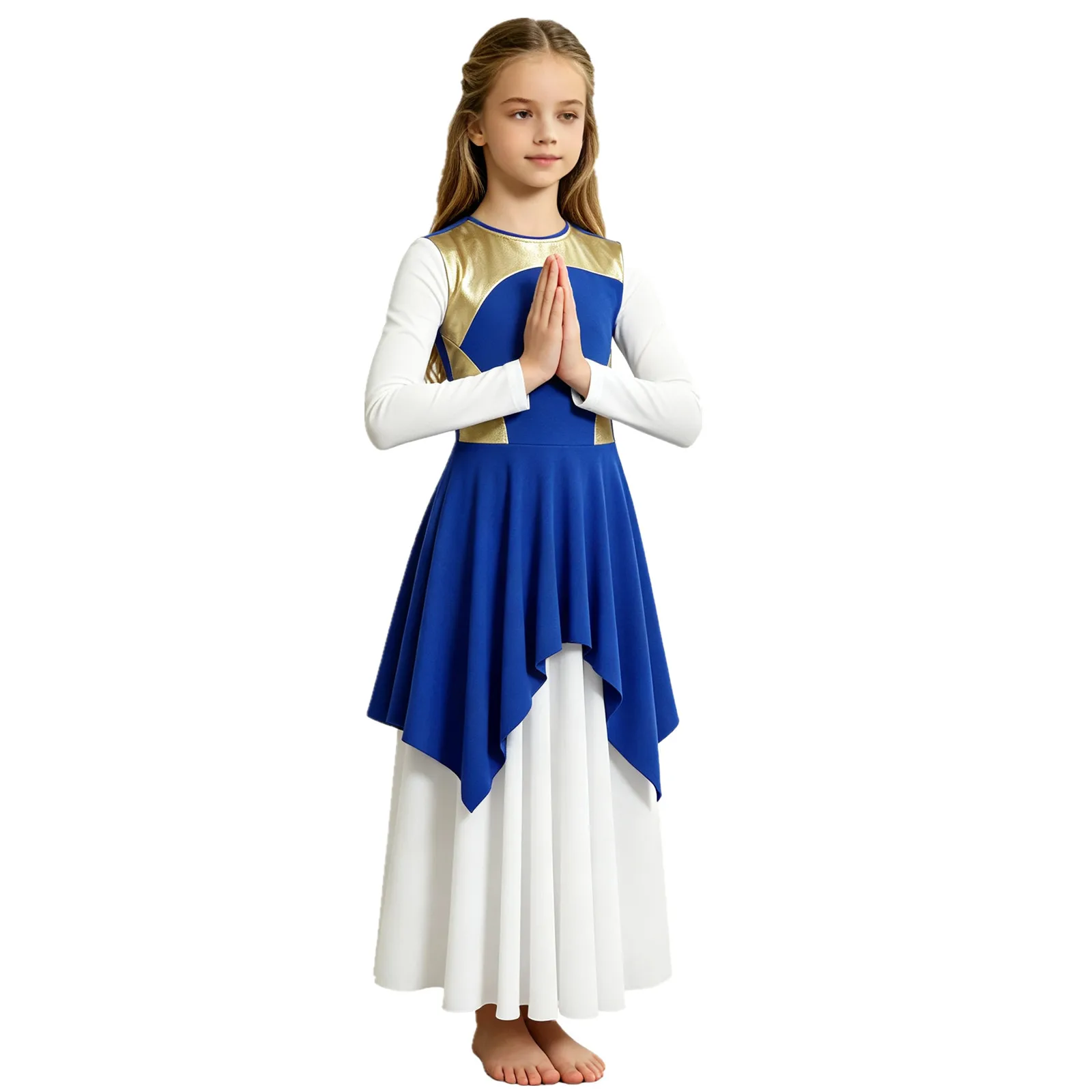 Children Girls Liturgical Worship Choir Praise Lyrical Dance Dress Long Sleeve Zipper Robe for Church Event Stage Performance