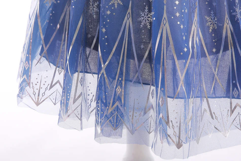 Mädchen Winter Eiskönigin Prinzessinnenkleid Samt Langarm Kunstfellkragen Farbverlauf Schneeflocken-Tüllkleid für Weihnachten Geburtstag – Detail 8
