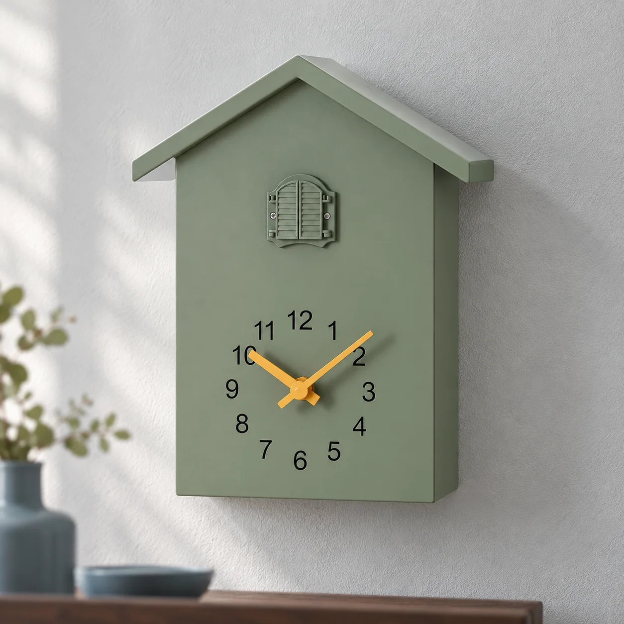 Nordic Cuckoo Wall Clock 10 Inch Modern Minimalist House Shape with Bird Chime for Living Room Bedroom Study Home Decor Wall Art