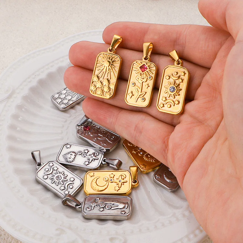 

6PCS Geometric Tarot Series Square Necklace Pendant Stainless Steel DIY Jewelry Wholesale for Women