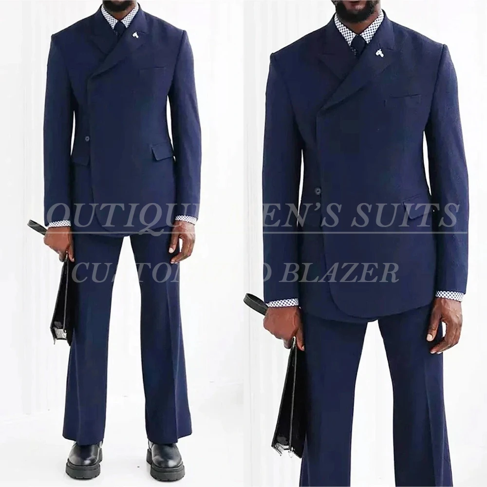 High Quality Men's Suits Fashion Single Breasted Peak Lapel Slim Fit 2 Piece Jacket Pants Sets Elegant Wedding Male Clothing - Image 2