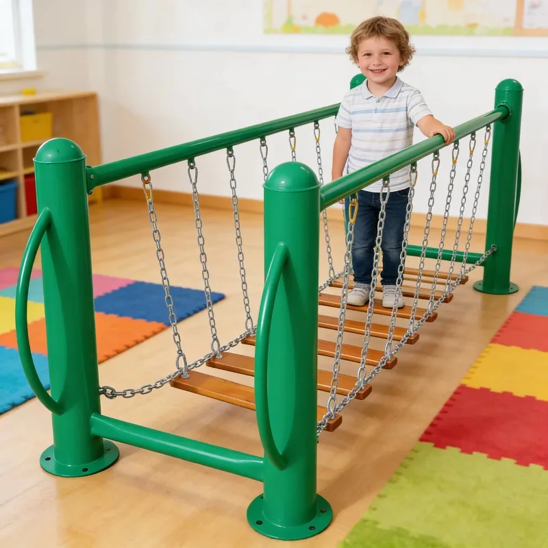 Reliable metal rope suspension balance bridge adventure suspension bridge with climbing support points, suitable for indoo