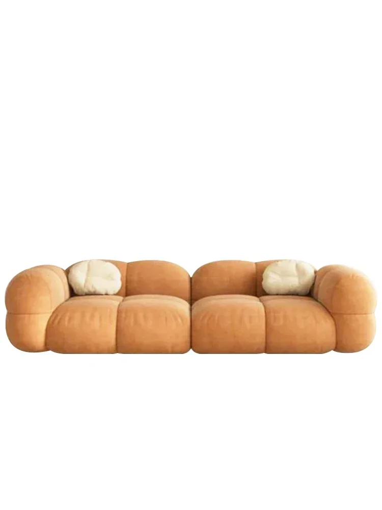 Fabric cookies living room sofa Tian Zi lattice bread multi-person cream style family curved sofa