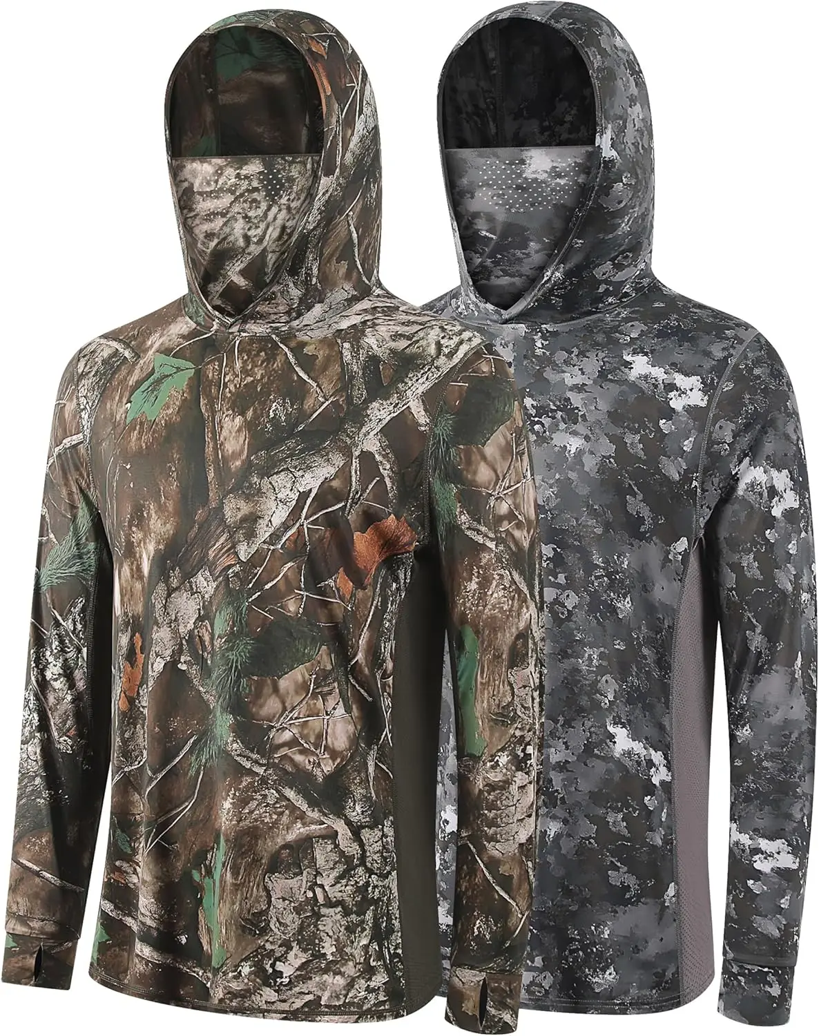 

Mens Camo Hoodie Hunting Shirts with Separate Mask UPF 50+ Long Sleeve Fishing Sweatshirt Camp