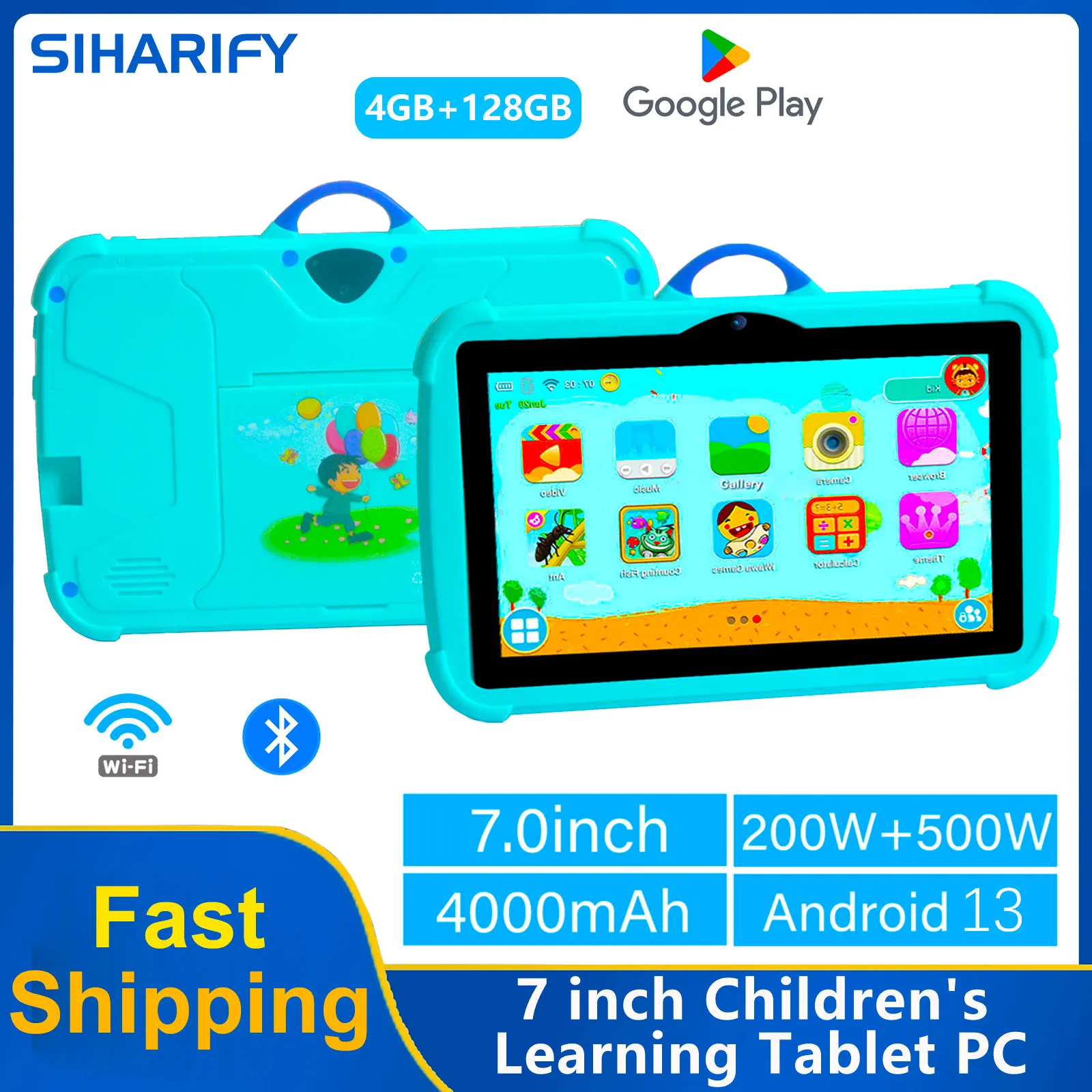 

New 7 Inch 5G WiFi Kids Tablet For Learning Education Quad Core 4GB RAM 128GB ROM Tablets With Portable Case For Children Gift