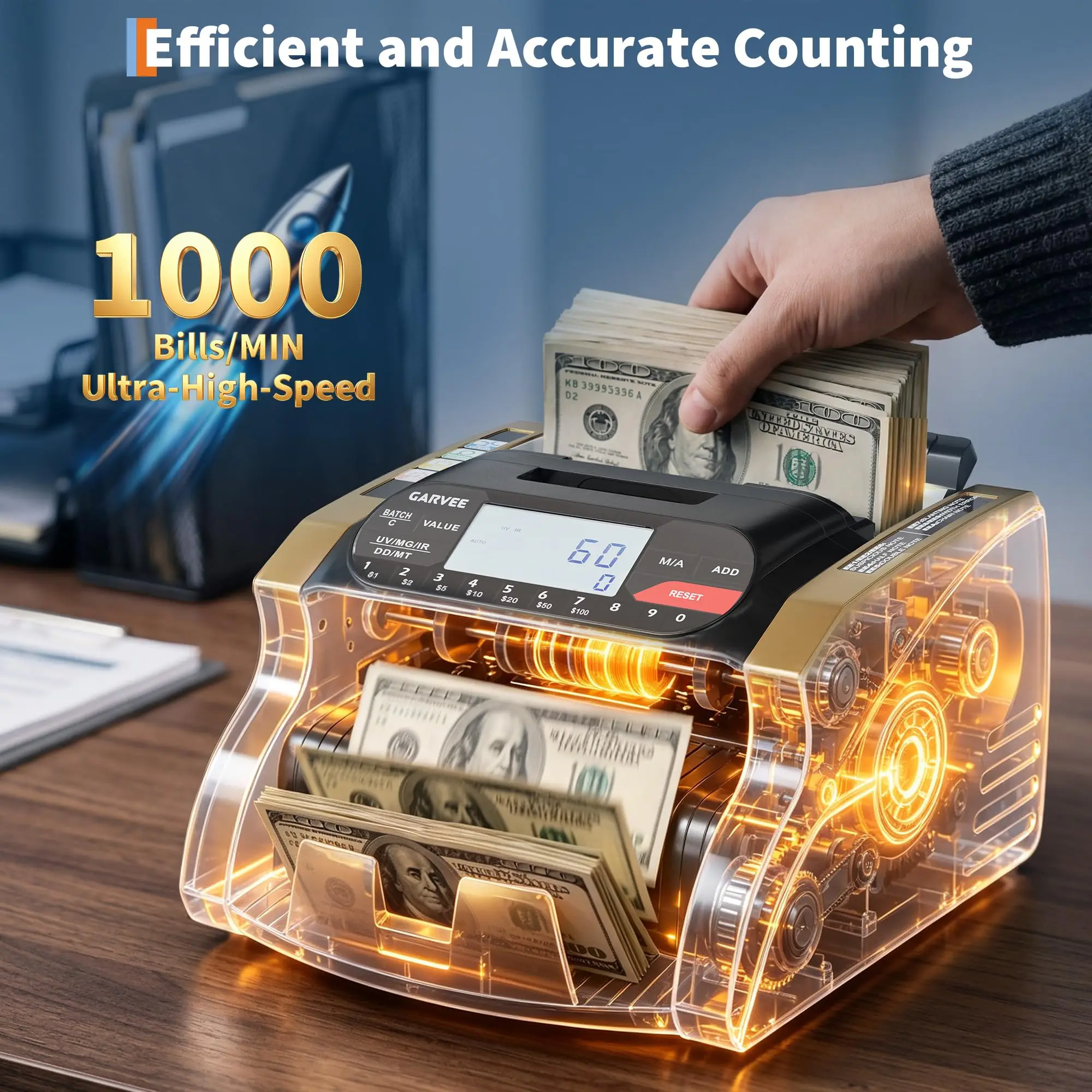Professional Money Counter Machine With UV MG IR DD MT Detection Value Counting Mixed Denomination Support Add And Batch Modes Auto Manual LCD Display Portable Currency Counter