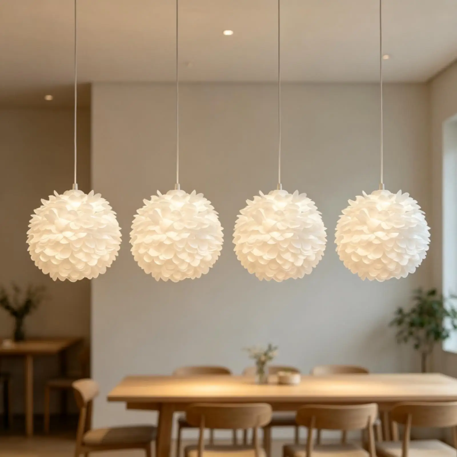 Lightweight Cloth Lampshade for Pendant Light Fixture Spherical White Floral Texture for Relaxed Interior