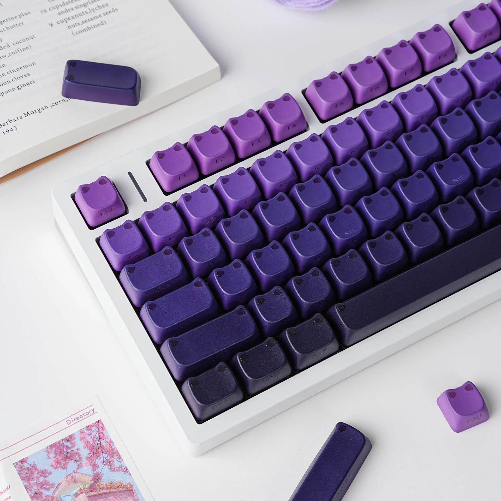 Mechanical Keyboard Gradient keycap Cute Anime Cartoon PBT Cat keycaps For Custom Gaming Keyboard Fit Side Printed Key Caps DIY