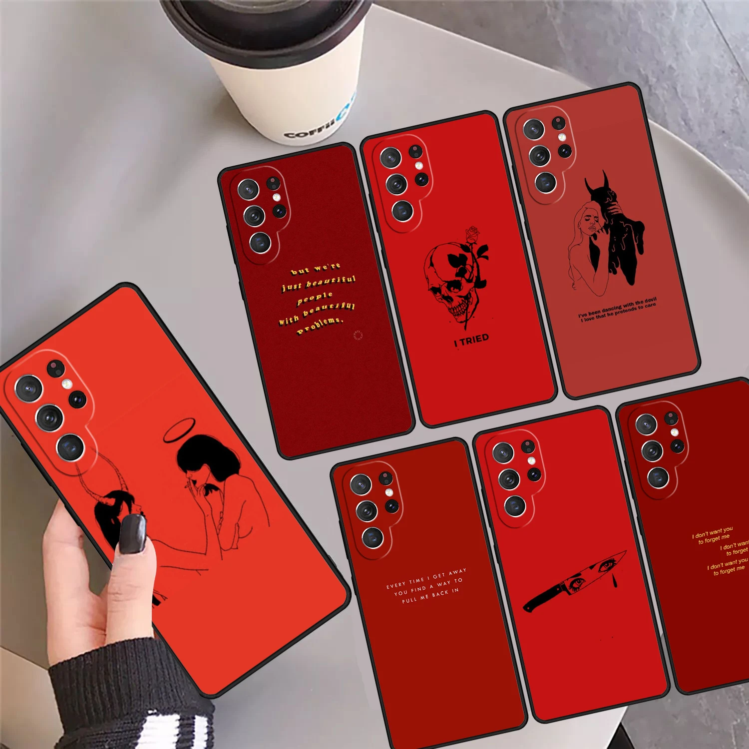 

Чехол для телефона Red Doodles Aesthetics Quotes для Samsung Galaxy S24 S25 Ultra S23 S22 Plus S21 FE S20 Note 10 20 Pro