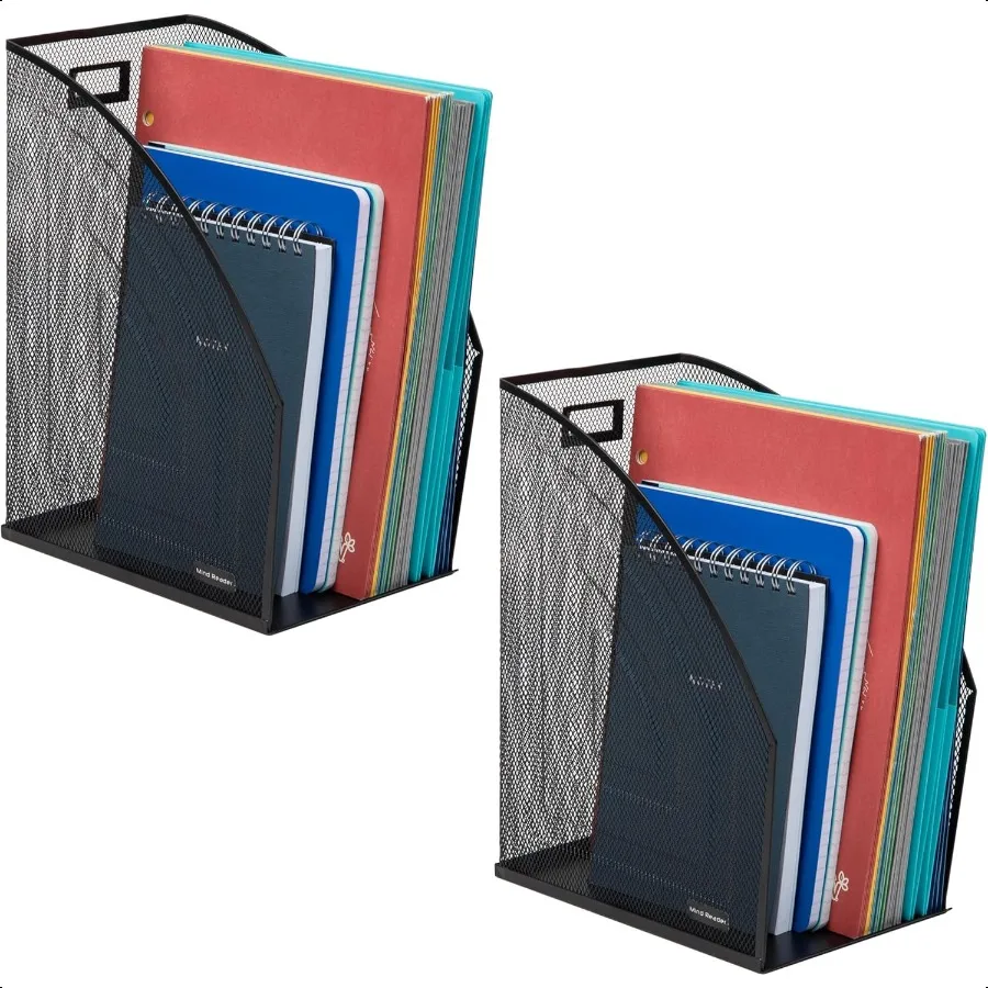 

Vertical File Storage Set of 2 Desktop Organizer Workspace Office Metal Mesh 6.25" L x 10" W x 12.5" H Black