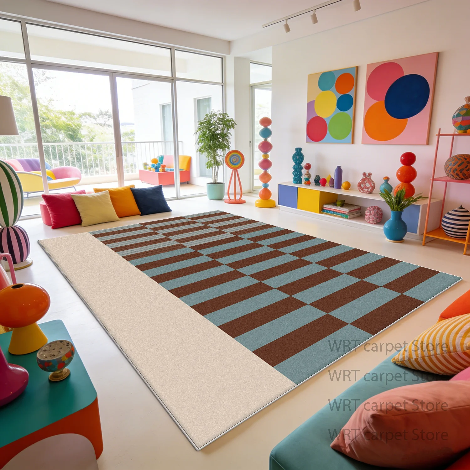 Fashion Geometric Color Block Fluffy Plush Carpet Decoration Home Large Area Living Room Rugs Bedroom Gaming Room Non-slip Mat