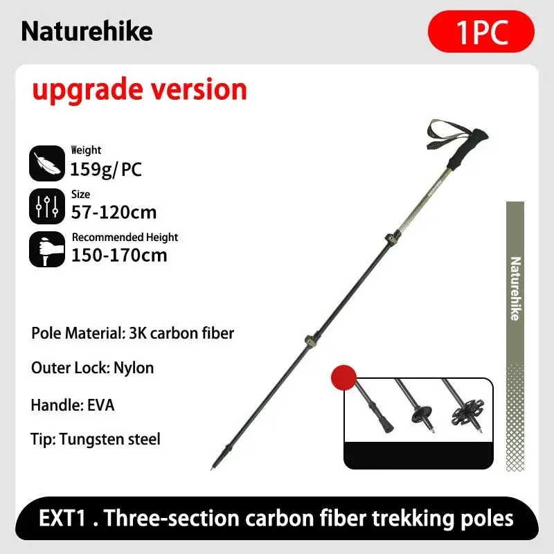 Naturehike 3-teilige Wanderstöcke aus Kohlefaser, ultraleichte Teleskop-Trekkingstöcke, Outdoor-Wandern, Camping, Gehstock 8