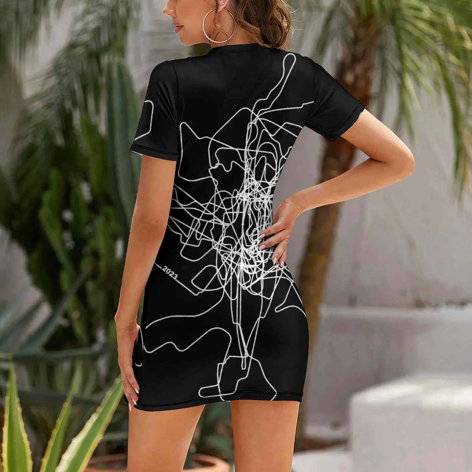 Design 2023 - Circuiti F1 2023 - Abito estivo a maniche corte con motivo bianco, gonna estiva, abito da cerimonia per matrimoni