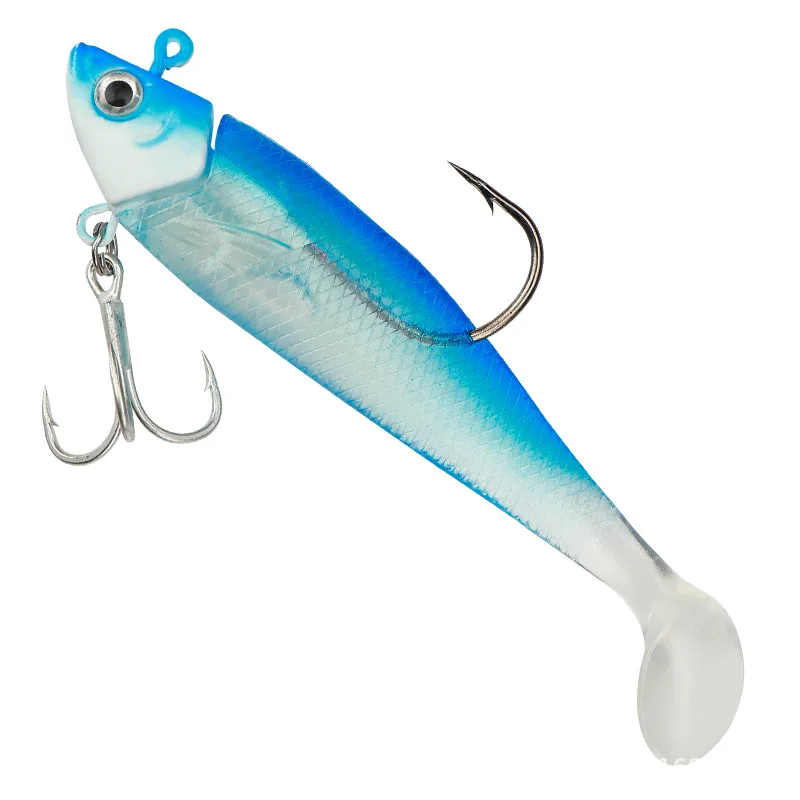 11.5cm 38G T-tail sea fishing night light fake bait, bass shaped soft bait, sub bait, curved knife, double blood groove hook