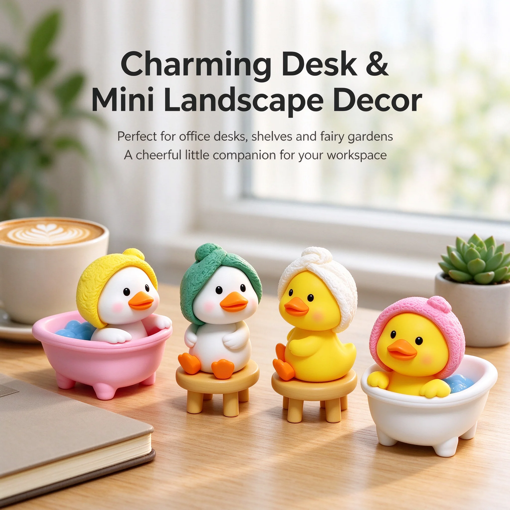 4Pcs Cute Bath Duck Figurines Mini PVC Cartoon Car Dashboard Decor Desktop Micro Landscape Ornament Cake Topper Gift